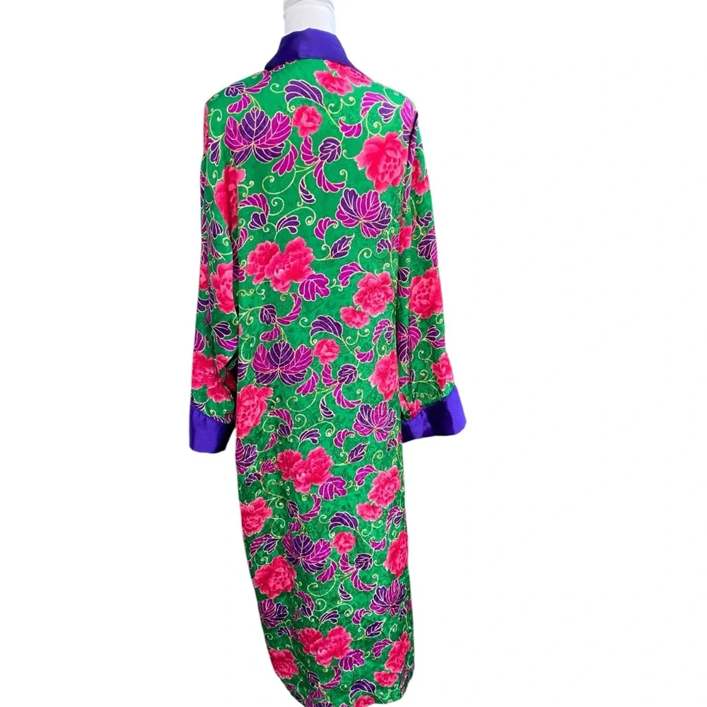 Victoria Secret Floral Green‎ and Purple Women's Robe Missing Belt Large
